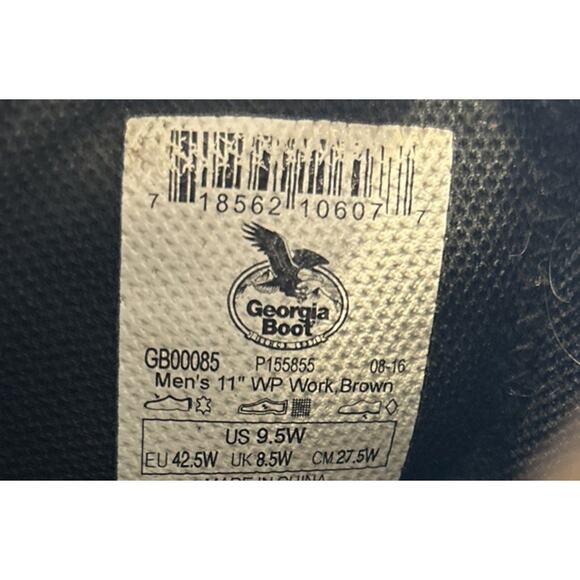 Georgia Boots Men's Size 9.5 W Brown Wellington Pull On Leather Work Waterproof - Picture 8 of 8